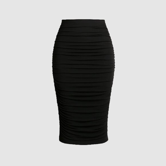 Ruched Midi Skirt Black - Emmy Deveaux - Picture 2 of 5